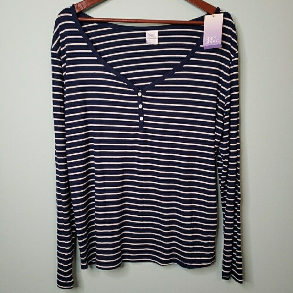 Womens Long Sleeve Pajama Top V-Neck Shirt Lightweight Stretch Thermal Size XXL